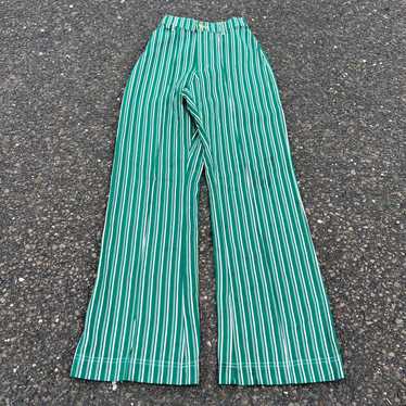 Streetwear × Vintage Vintage y2k green striped fl… - image 1