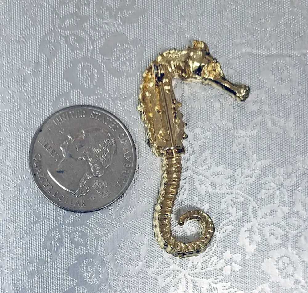 Rhinestone Seahorse Brooch Topaz Rhinestone Spine… - image 3