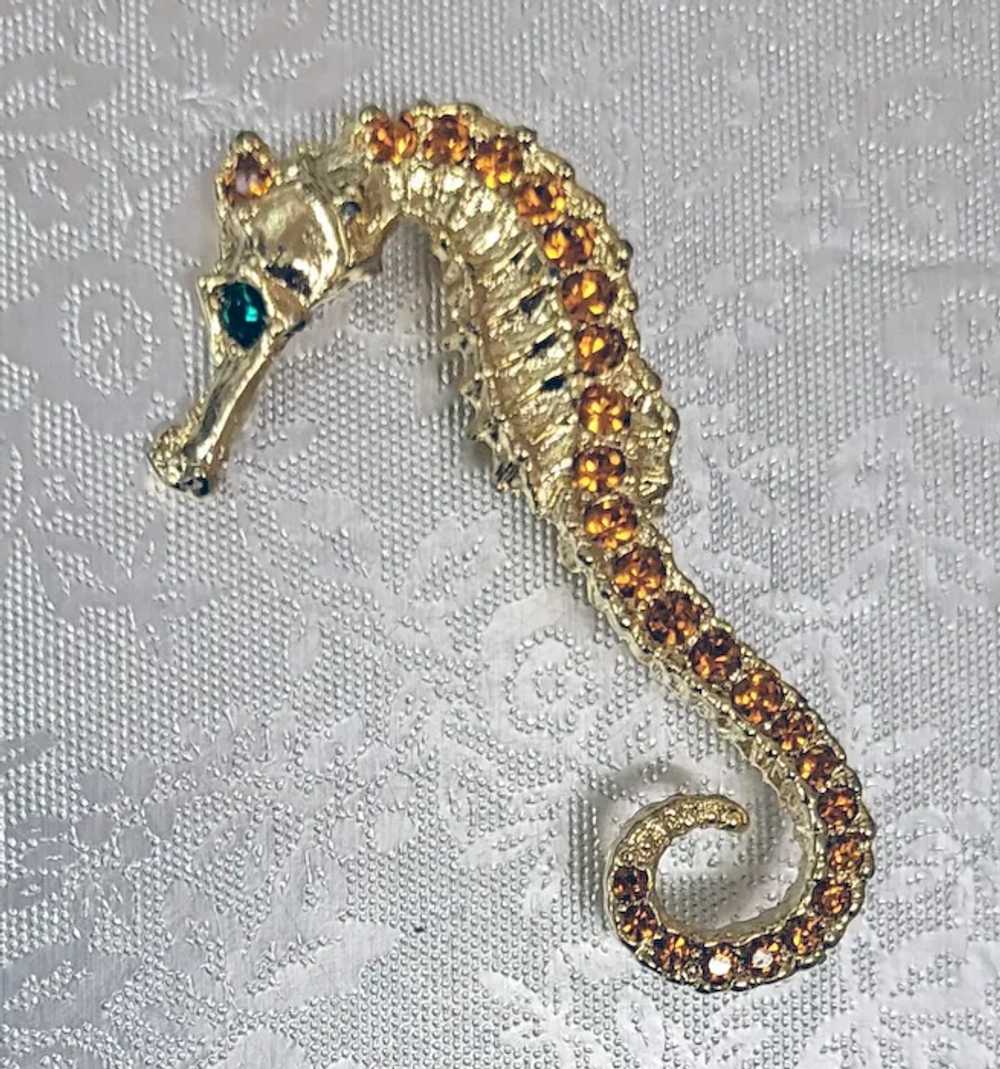 Rhinestone Seahorse Brooch Topaz Rhinestone Spine… - image 4