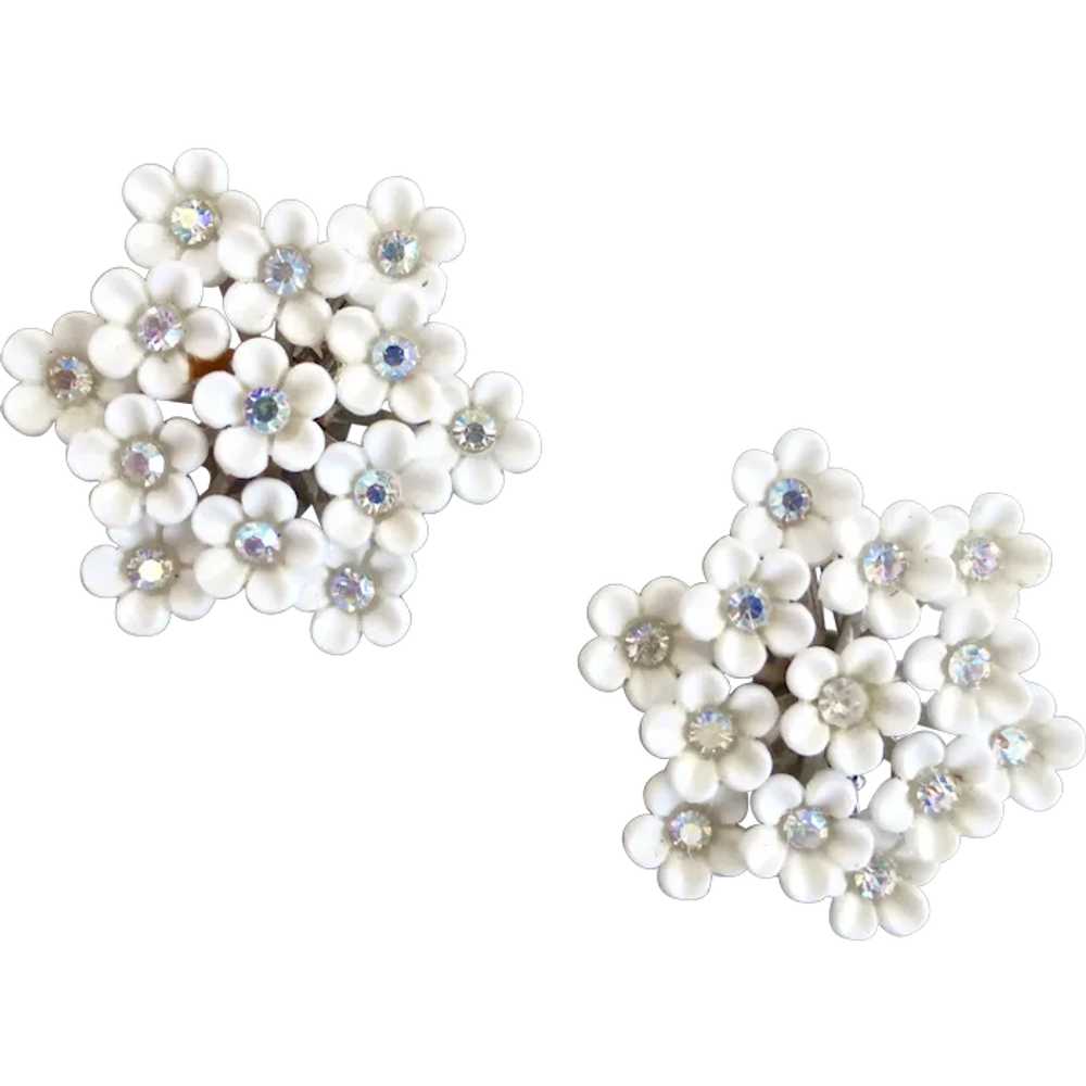 CORO Cluster of White Forget Me Not Earrings, AB … - image 1