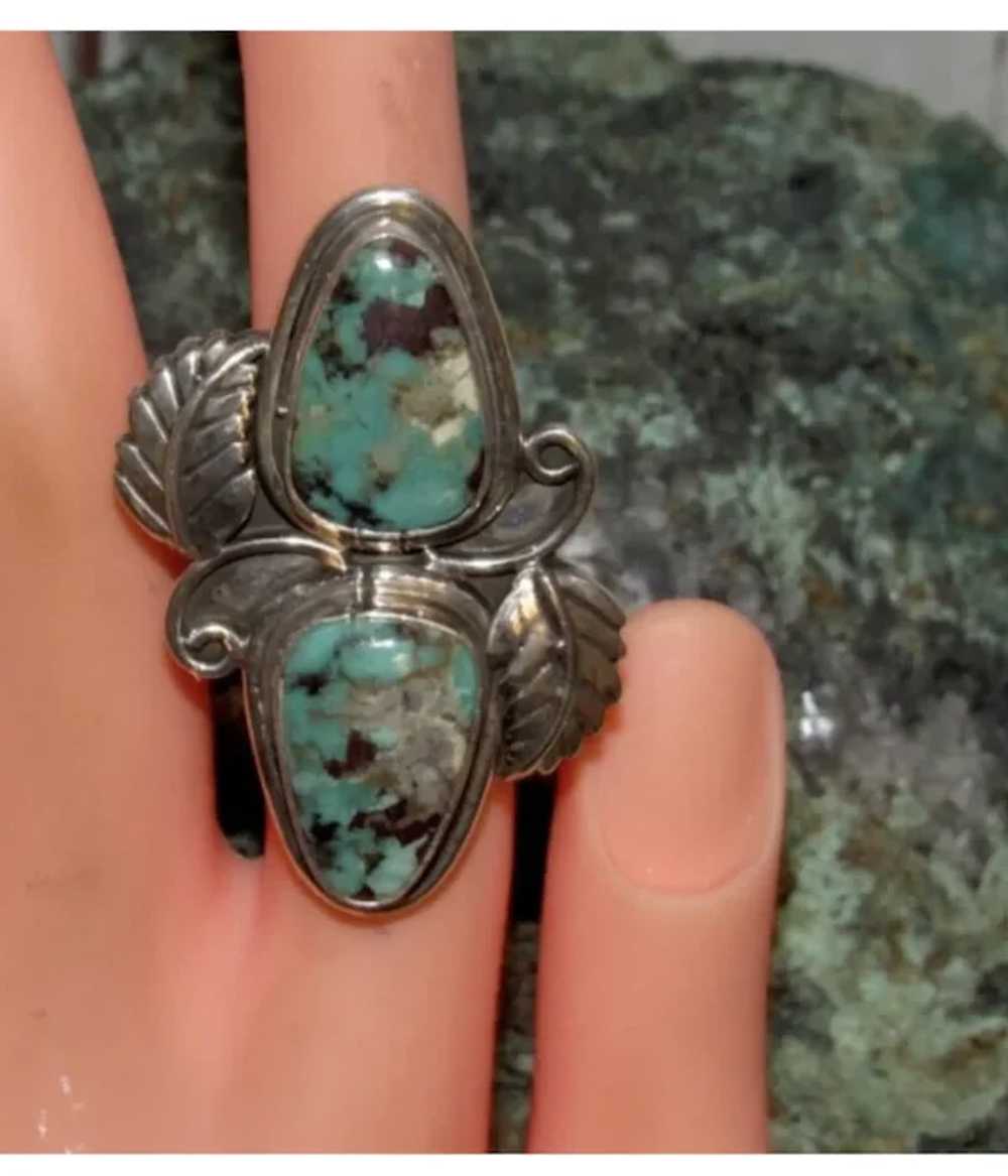 Navajo Kingman Turquoise Statement Ring Sz 6.5 C.… - image 4