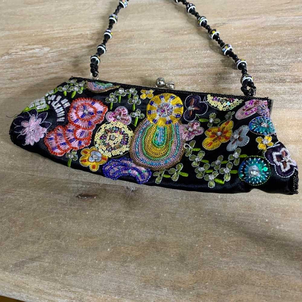 Vintage women sequin embroidered small handbag - image 3