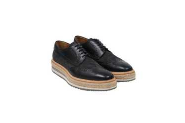 Prada Denim Leather Wingtip Platform Espadrille B… - image 1