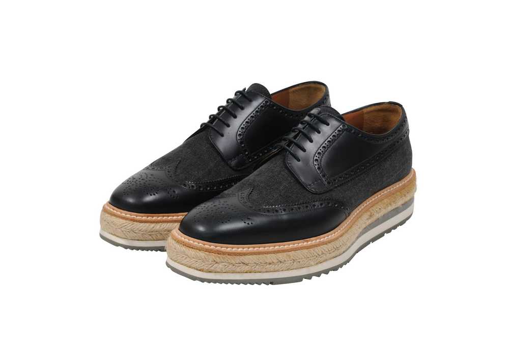 Prada Denim Leather Wingtip Platform Espadrille B… - image 3