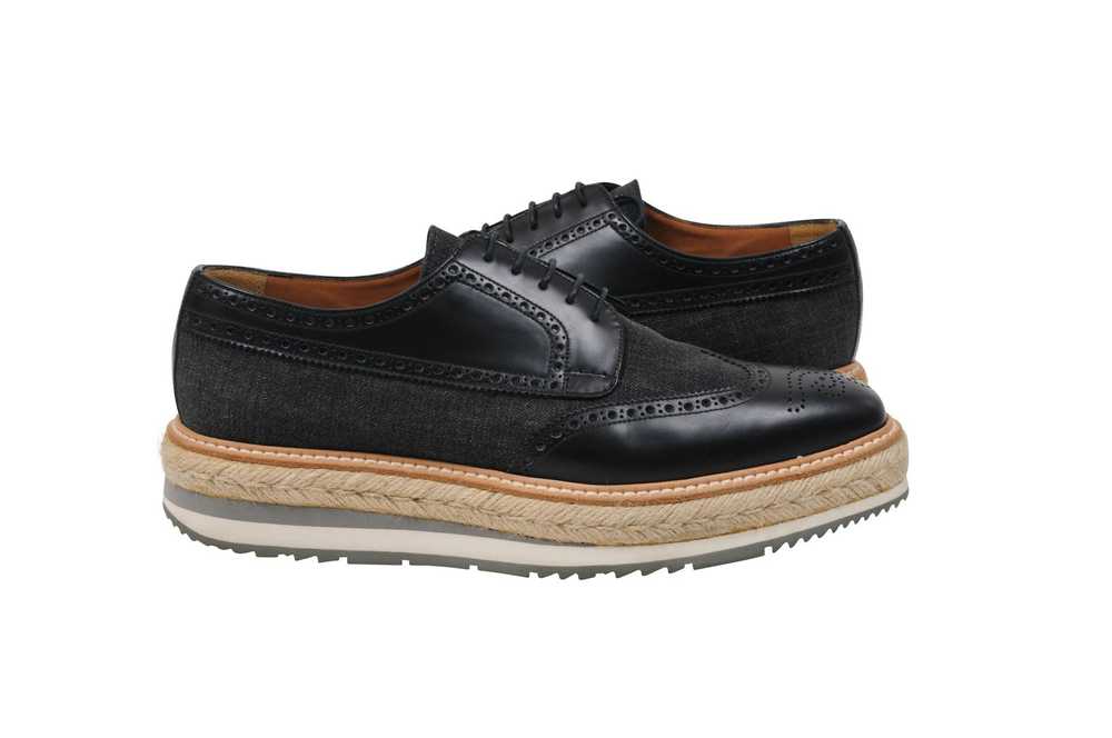 Prada Denim Leather Wingtip Platform Espadrille B… - image 4