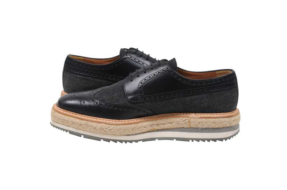 Prada Denim Leather Wingtip Platform Espadrille B… - image 5