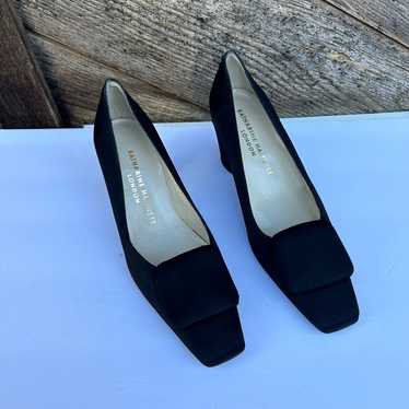 Vintage Black Satin Square Toe Block Heel 1920s L… - image 1