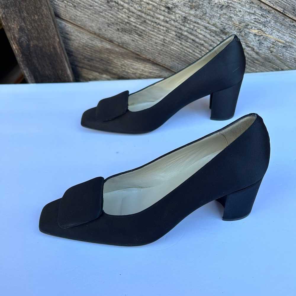 Vintage Black Satin Square Toe Block Heel 1920s L… - image 6