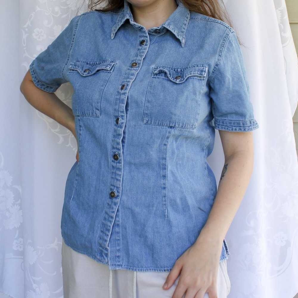 Mountain Lake Blue Denim Style Button Up Shirt - image 1