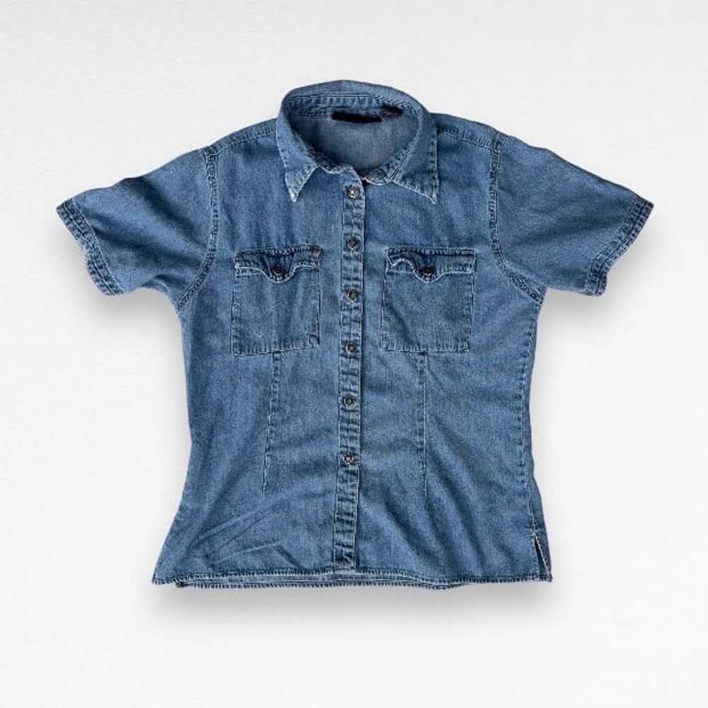 Mountain Lake Blue Denim Style Button Up Shirt - image 4