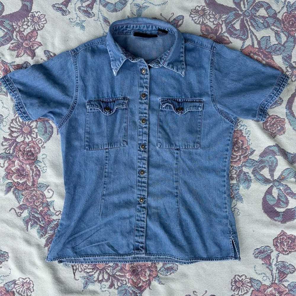 Mountain Lake Blue Denim Style Button Up Shirt - image 5