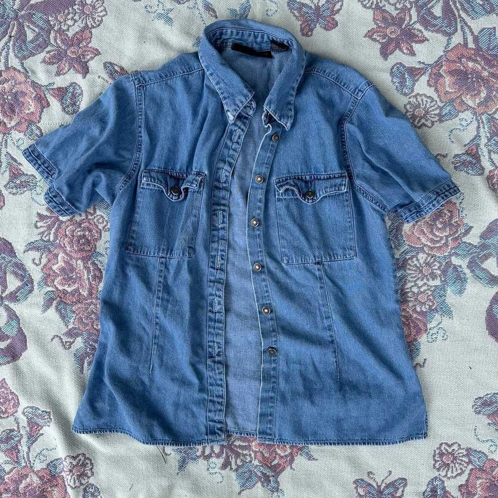 Mountain Lake Blue Denim Style Button Up Shirt - image 6