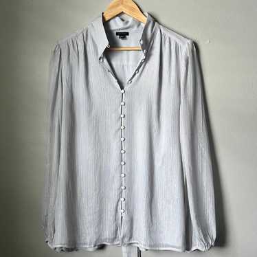 Ann Taylor “Metallic Dobby Stripe Bow Blouse”