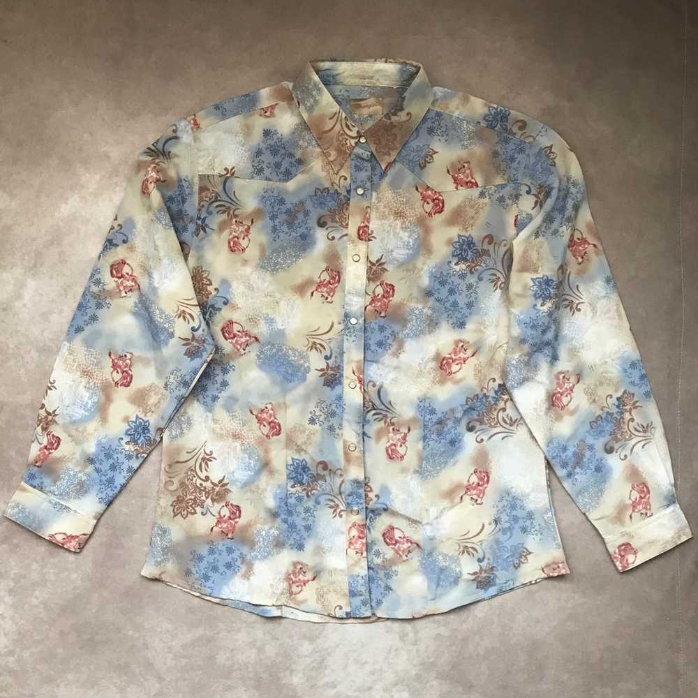 Wrangler Western Cowboy Rodeo Print Button Down S… - image 1