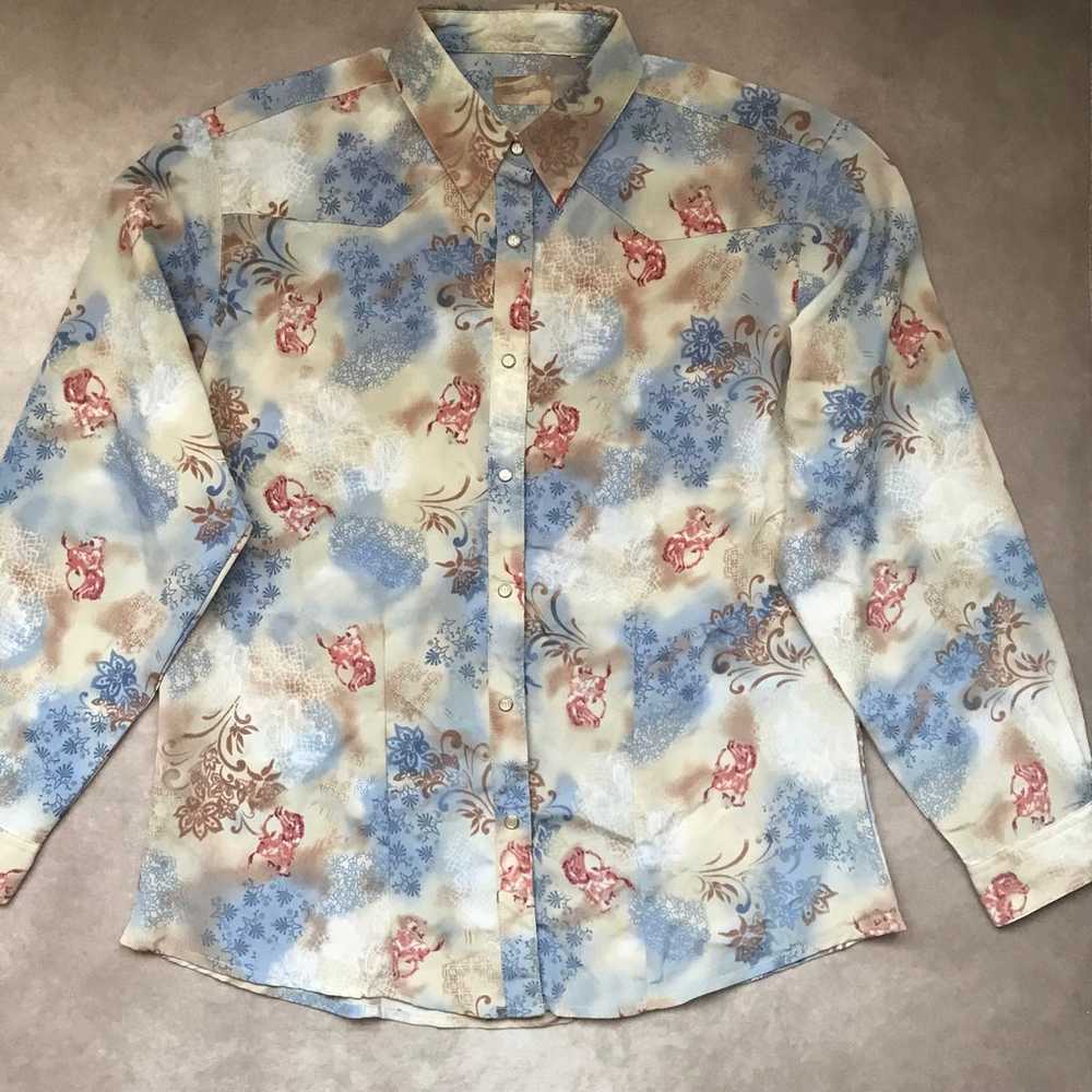 Wrangler Western Cowboy Rodeo Print Button Down S… - image 2