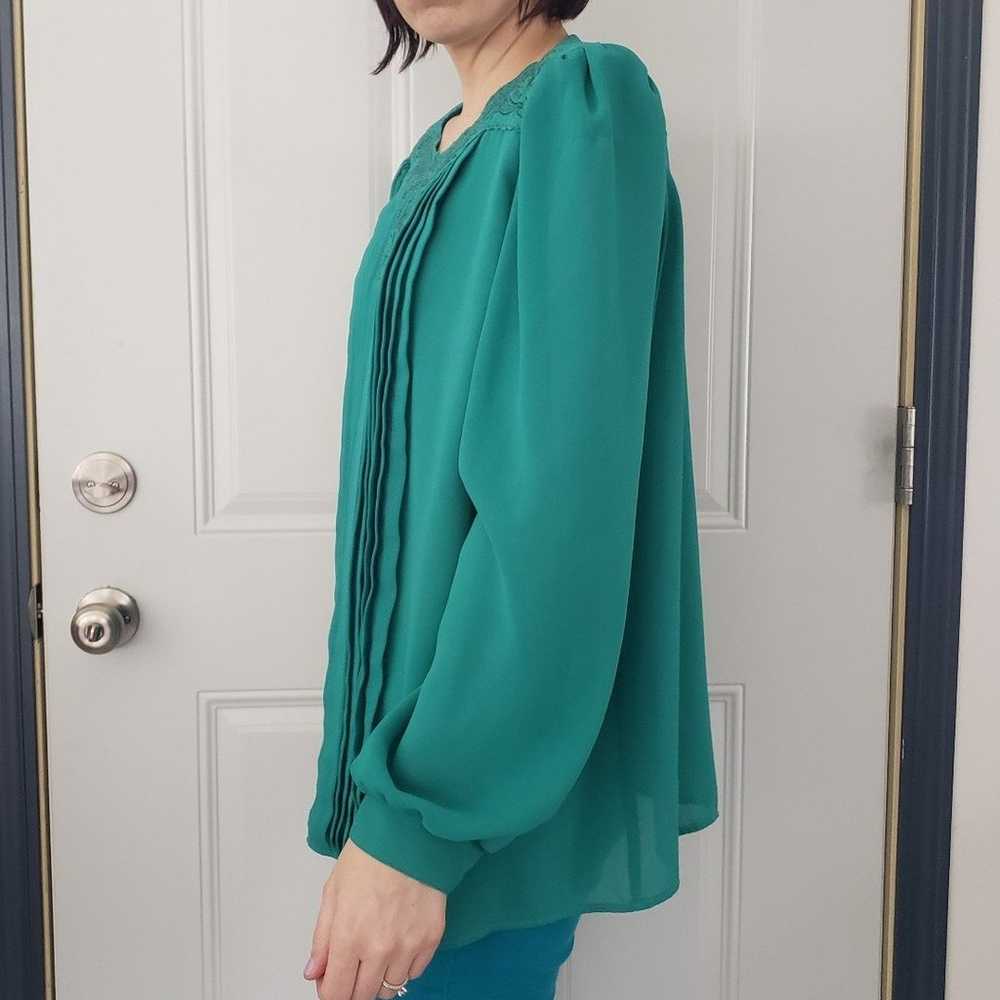 80s Green Pleated Blouse - image 2