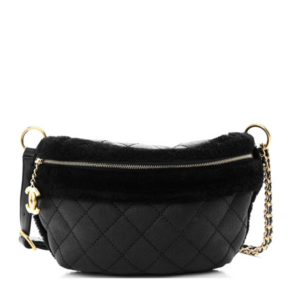 CHANEL Calfskin Fur Quilted Waist Bag Fanny Pack … - image 1