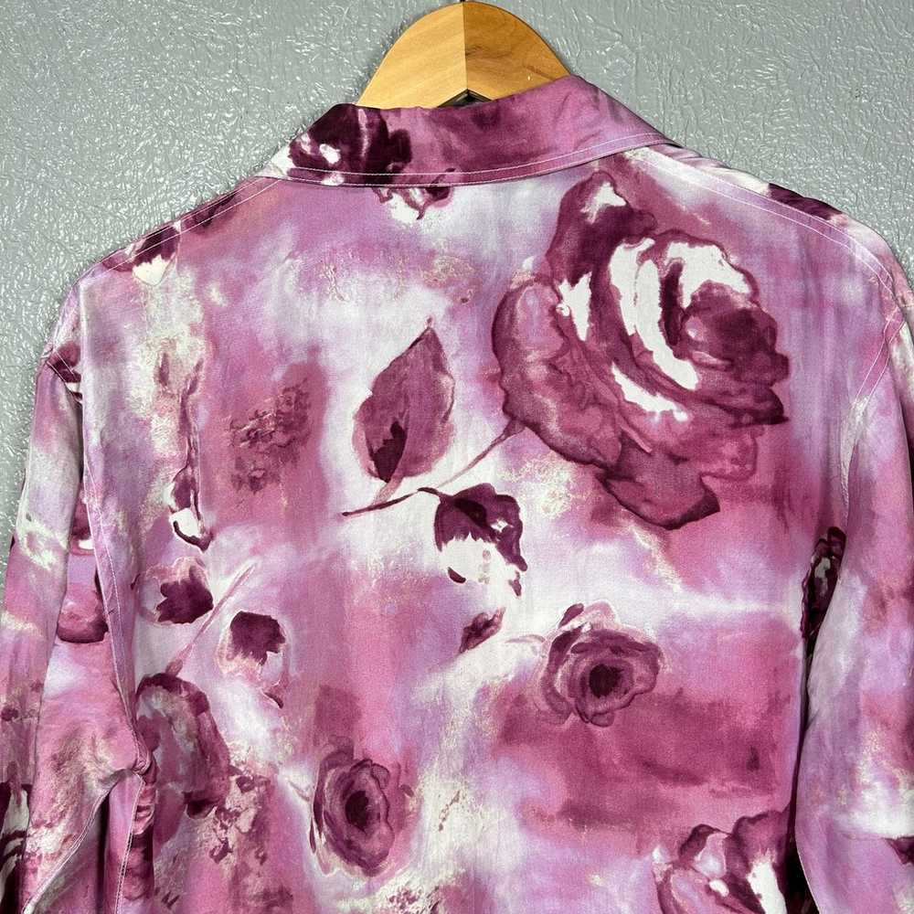 VINTAGE 90s 100% Pure Silk Pink Floral Button Up … - image 11