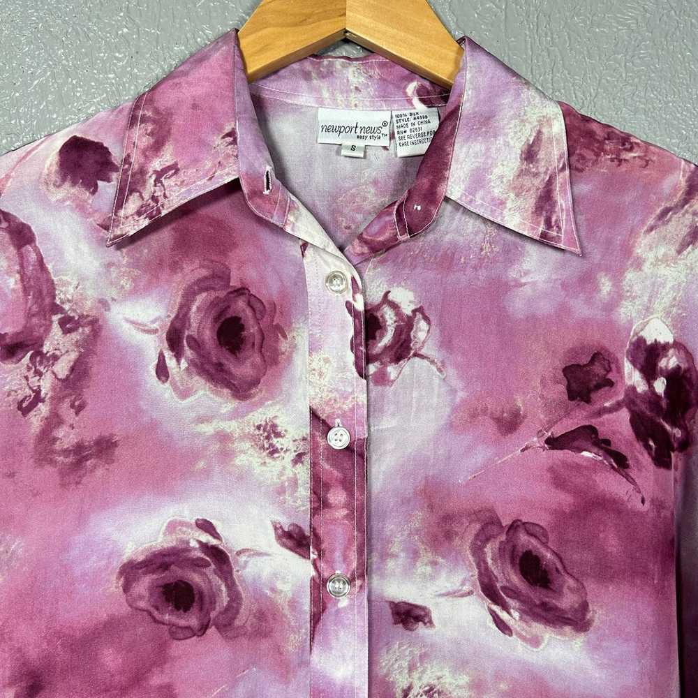 VINTAGE 90s 100% Pure Silk Pink Floral Button Up … - image 2