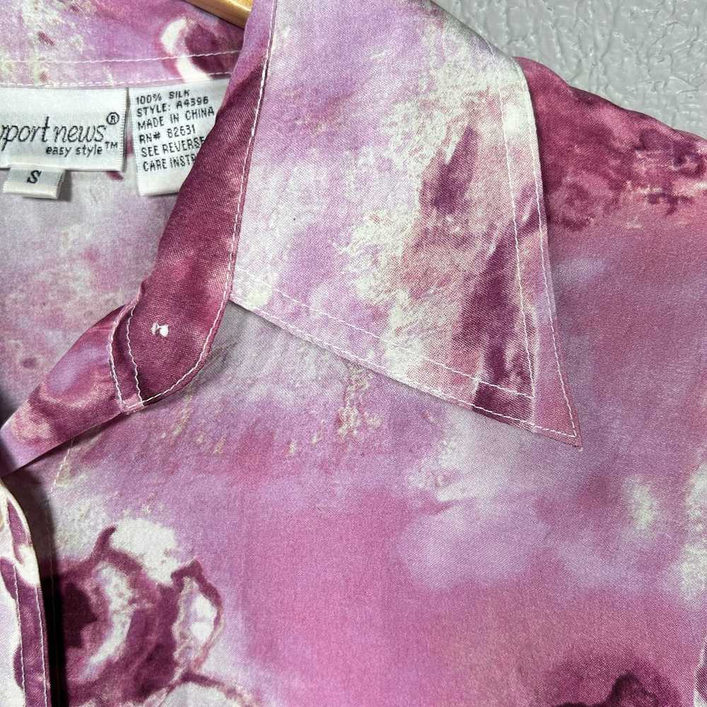 VINTAGE 90s 100% Pure Silk Pink Floral Button Up … - image 3