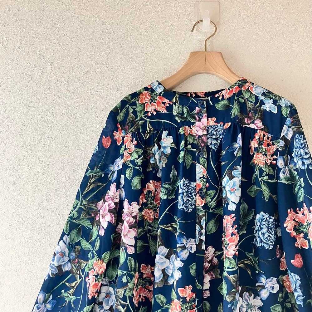 H&M floral pattern long-sleeved blouse shirt navy - image 1