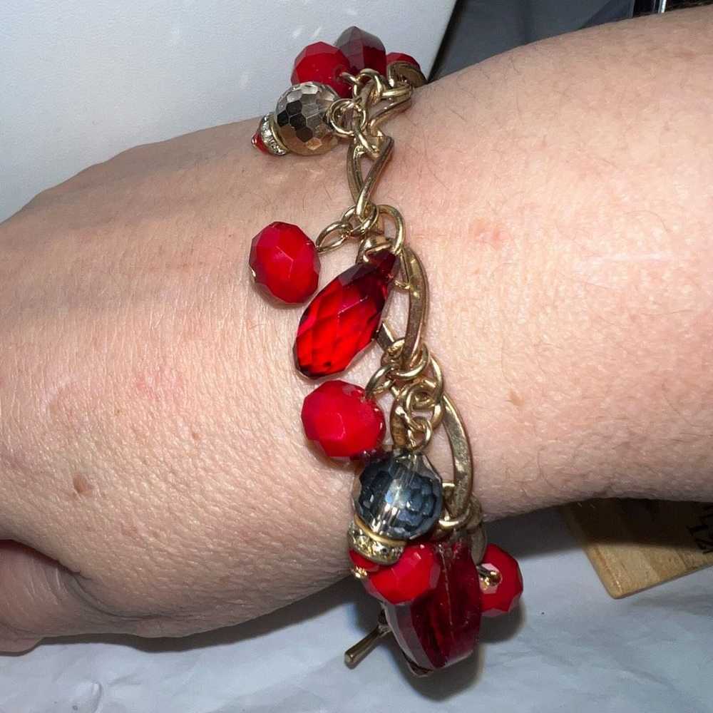 Vintage Vintage MCM Gold Tone And Red Faceted Bea… - image 1