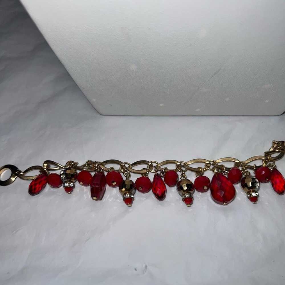 Vintage Vintage MCM Gold Tone And Red Faceted Bea… - image 2