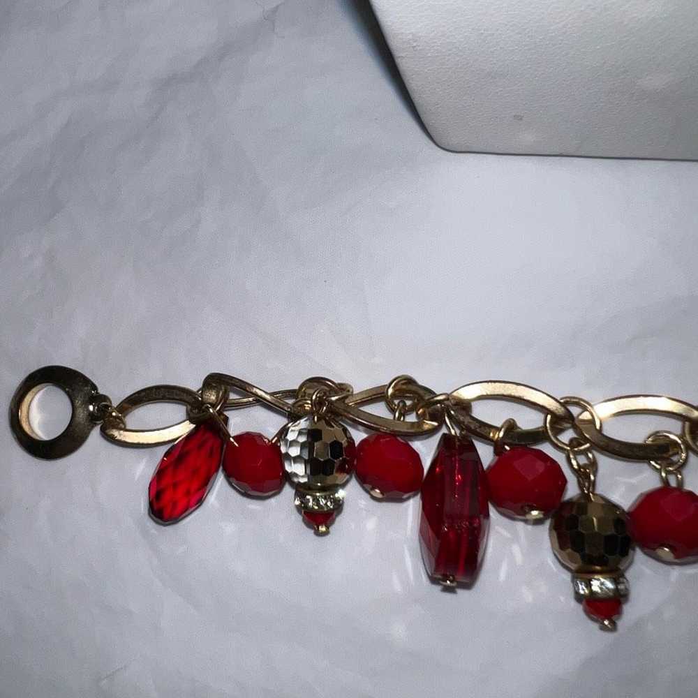 Vintage Vintage MCM Gold Tone And Red Faceted Bea… - image 3