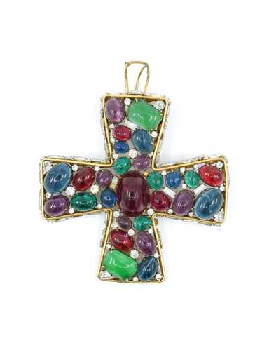 Gripoix Cabochon Wire Cross Pendant