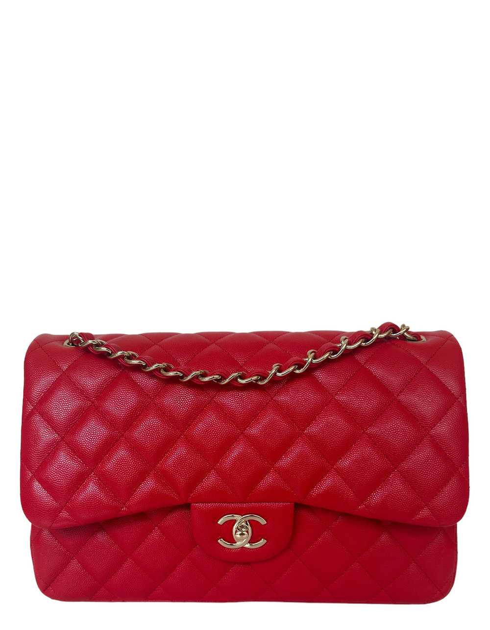 Chanel Red Caviar Leather Quilted Classic Double … - image 1