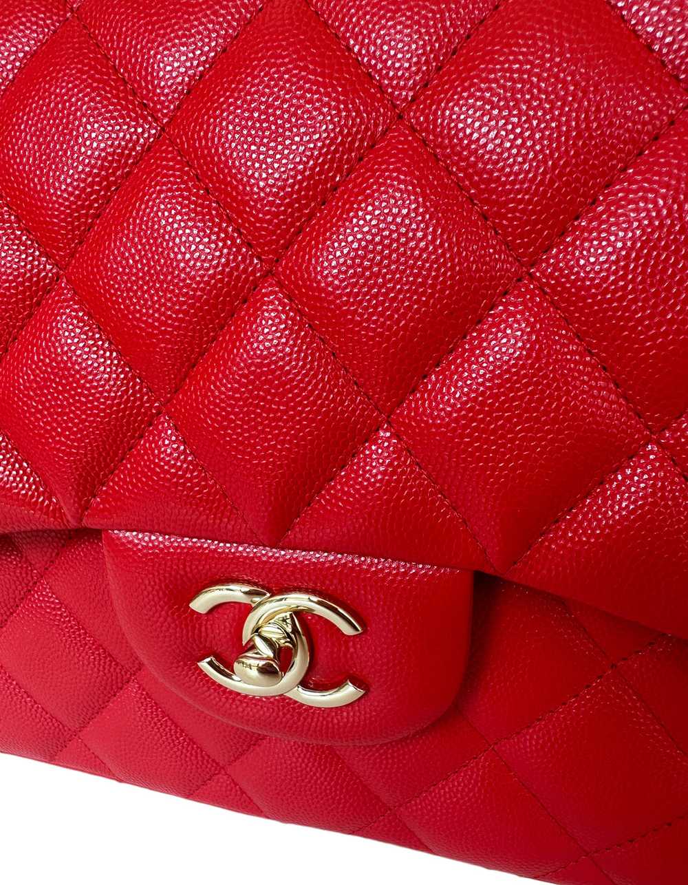 Chanel Red Caviar Leather Quilted Classic Double … - image 7