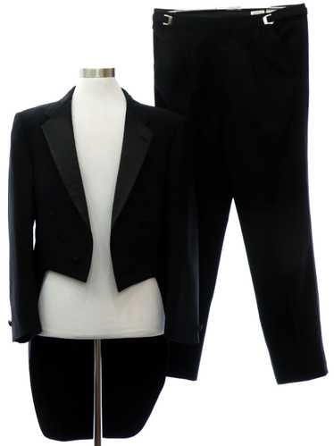 1990's Black Tie Mens Black Tuxedo Tails Suit