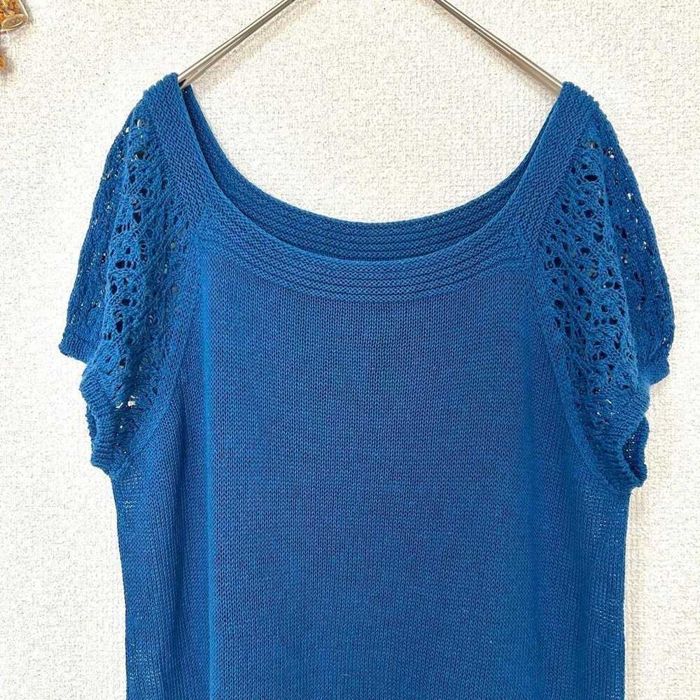 【Untitled】L Thin Knit Top Short Sleeve Tunic Blue - image 3