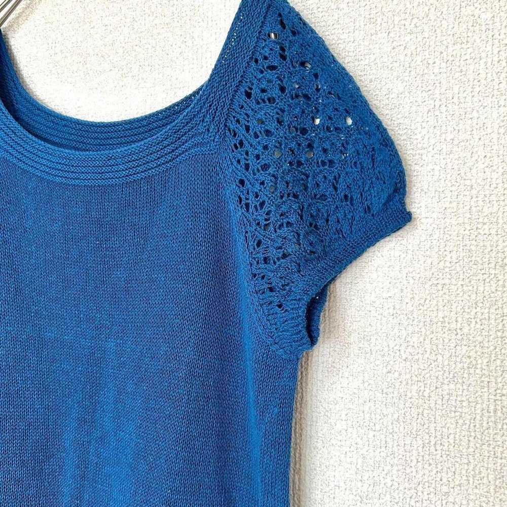 【Untitled】L Thin Knit Top Short Sleeve Tunic Blue - image 5