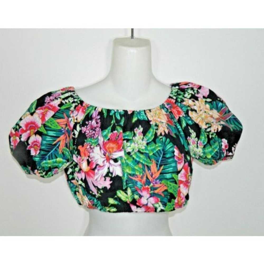 Amy Byer Top Size Large Black Floral Cropped Vint… - image 3