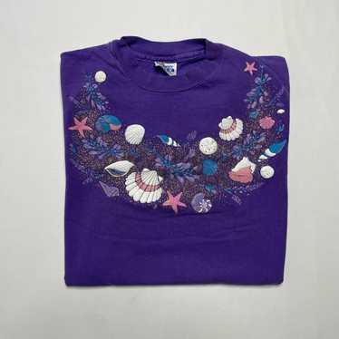 Vintage 80’s Sea Shells Puff Print Graphic T-shirt - image 1