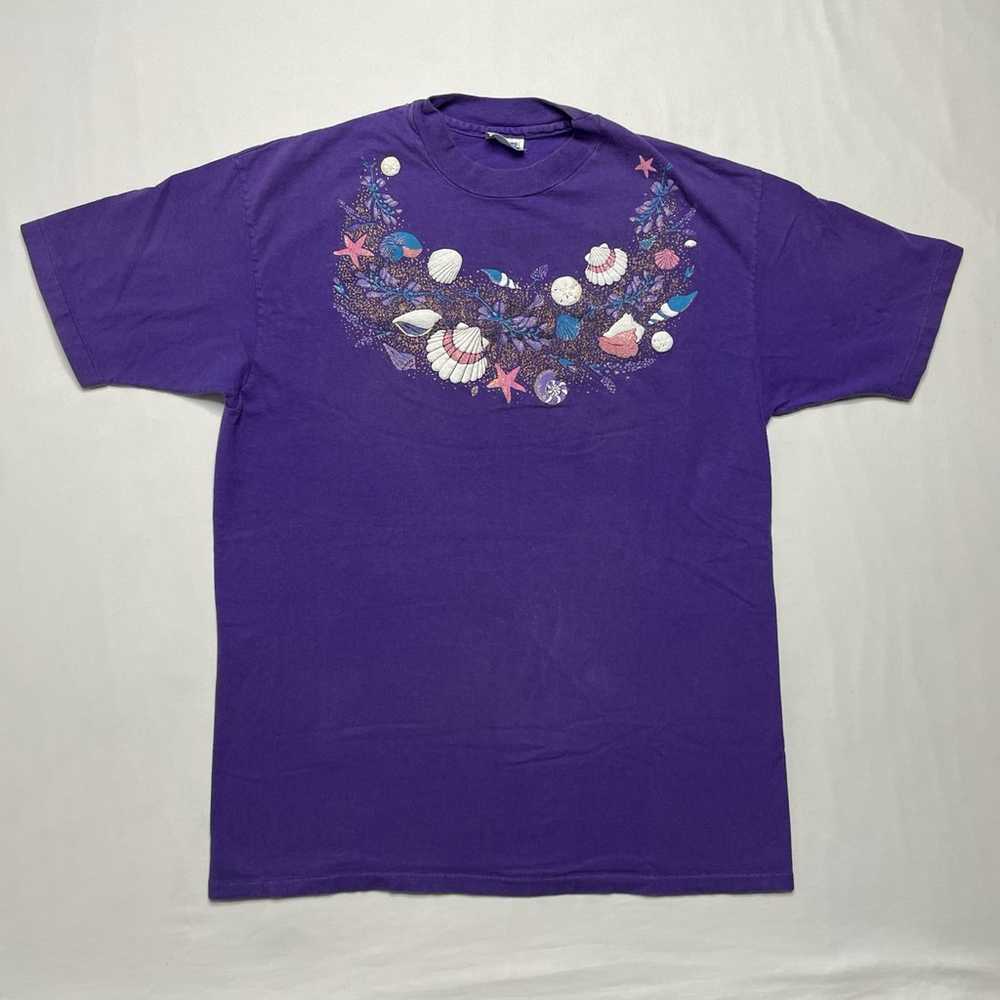 Vintage 80’s Sea Shells Puff Print Graphic T-shirt - image 2