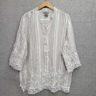 SHARON YOUNG EMBROIDERED LACE LINEN BLEND TUNIC T… - image 1