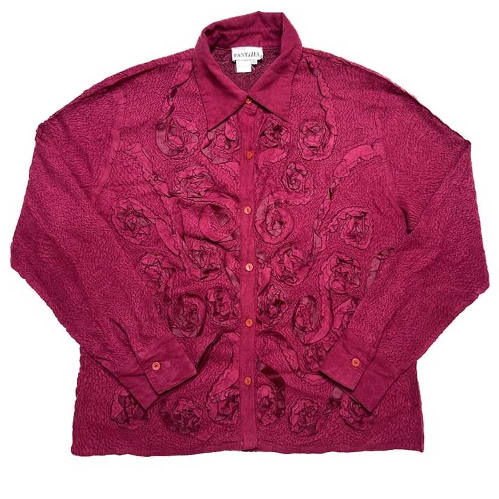 Fantazia Vintage Textured Floral Blouse Fushia Wo… - image 11