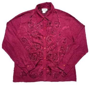 Fantazia Vintage Textured Floral Blouse Fushia Wo… - image 1