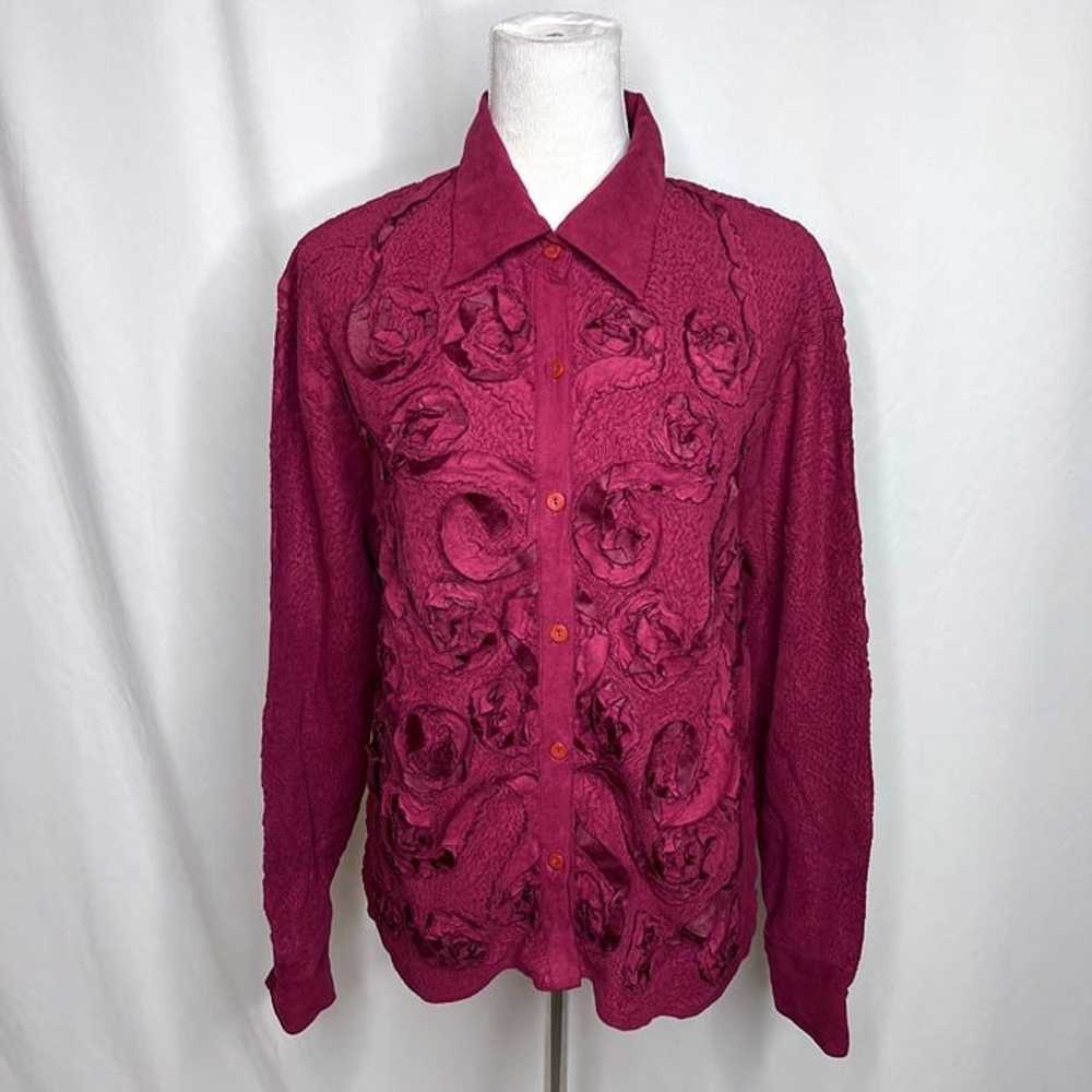 Fantazia Vintage Textured Floral Blouse Fushia Wo… - image 2