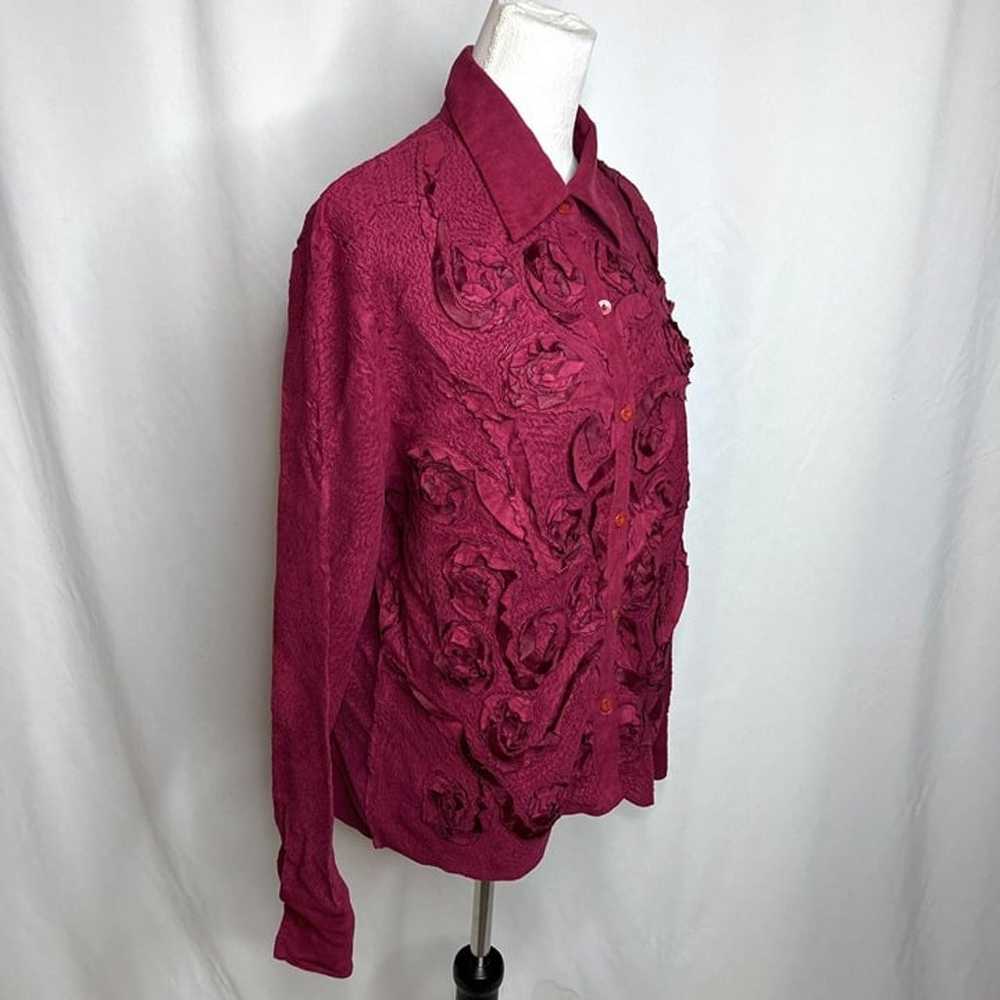 Fantazia Vintage Textured Floral Blouse Fushia Wo… - image 6