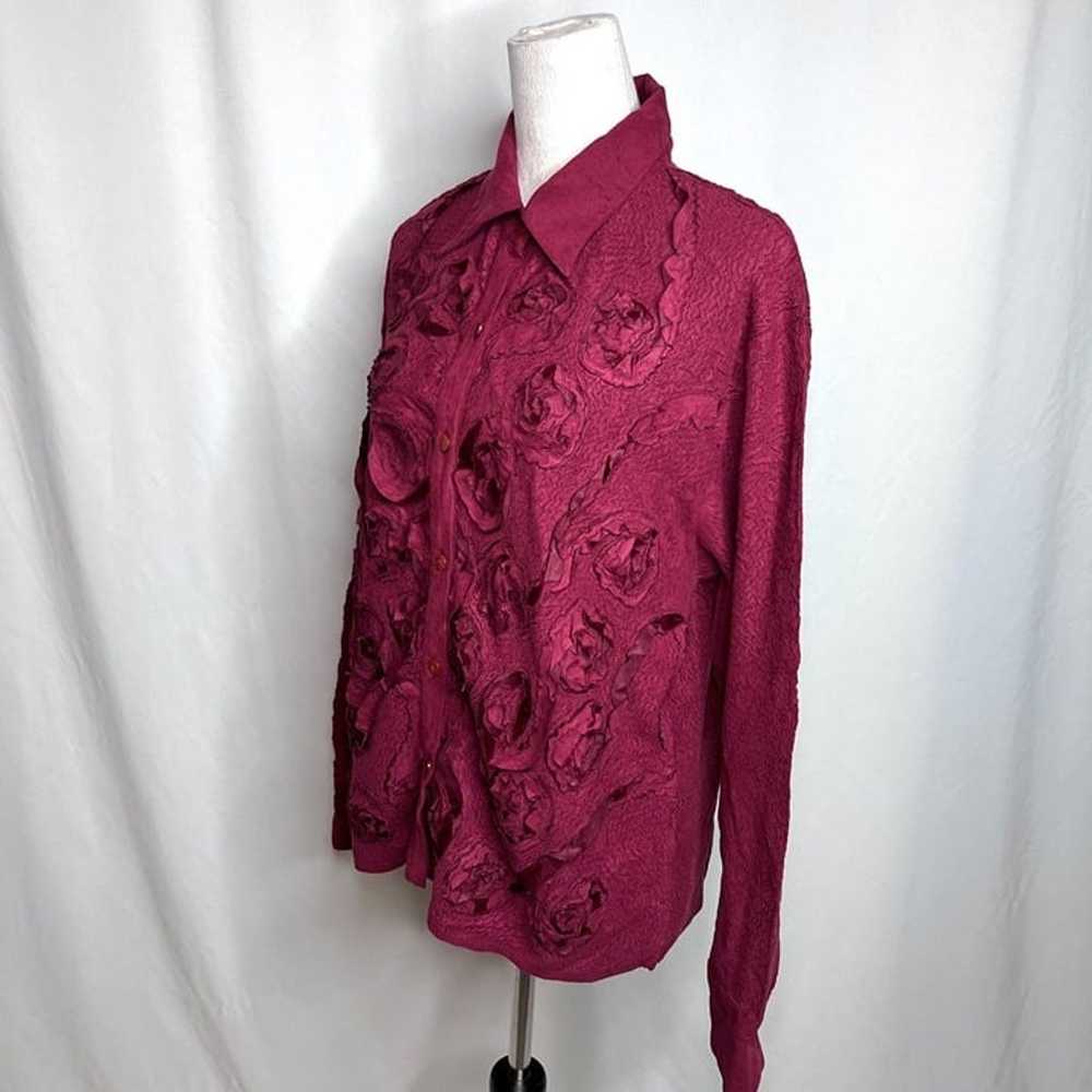 Fantazia Vintage Textured Floral Blouse Fushia Wo… - image 8