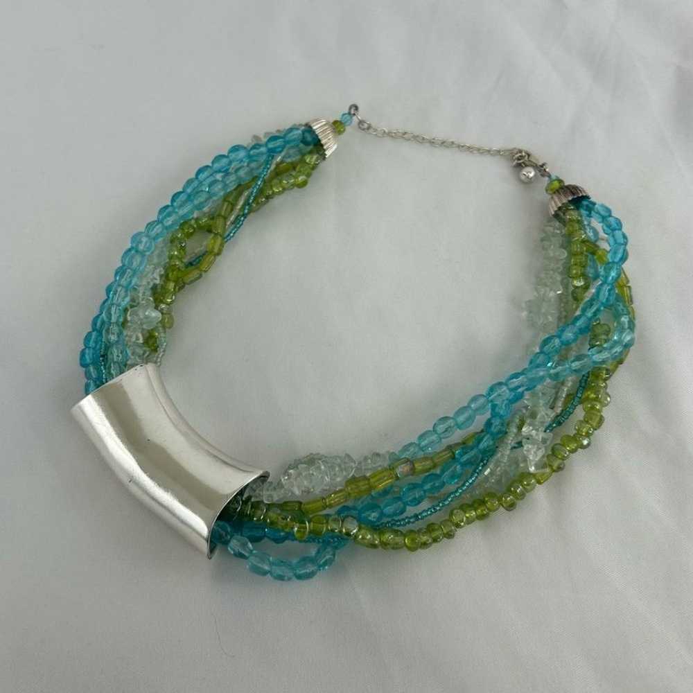 Vintage Green and Blue Beaded Statement Necklace - image 1