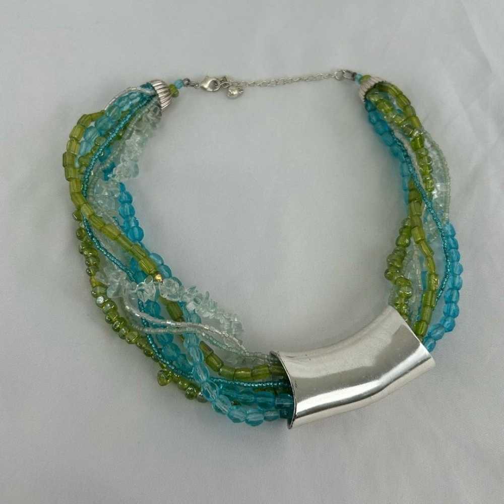 Vintage Green and Blue Beaded Statement Necklace - image 2