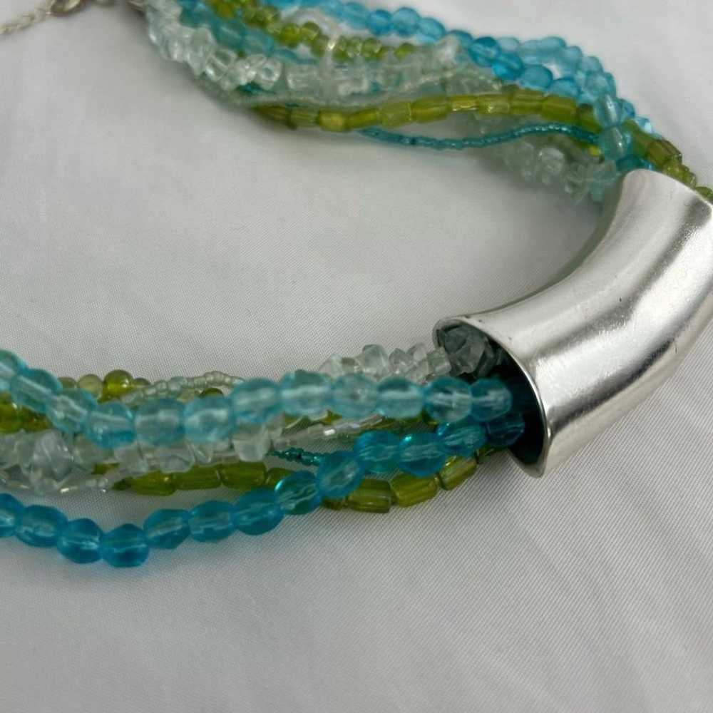 Vintage Green and Blue Beaded Statement Necklace - image 5