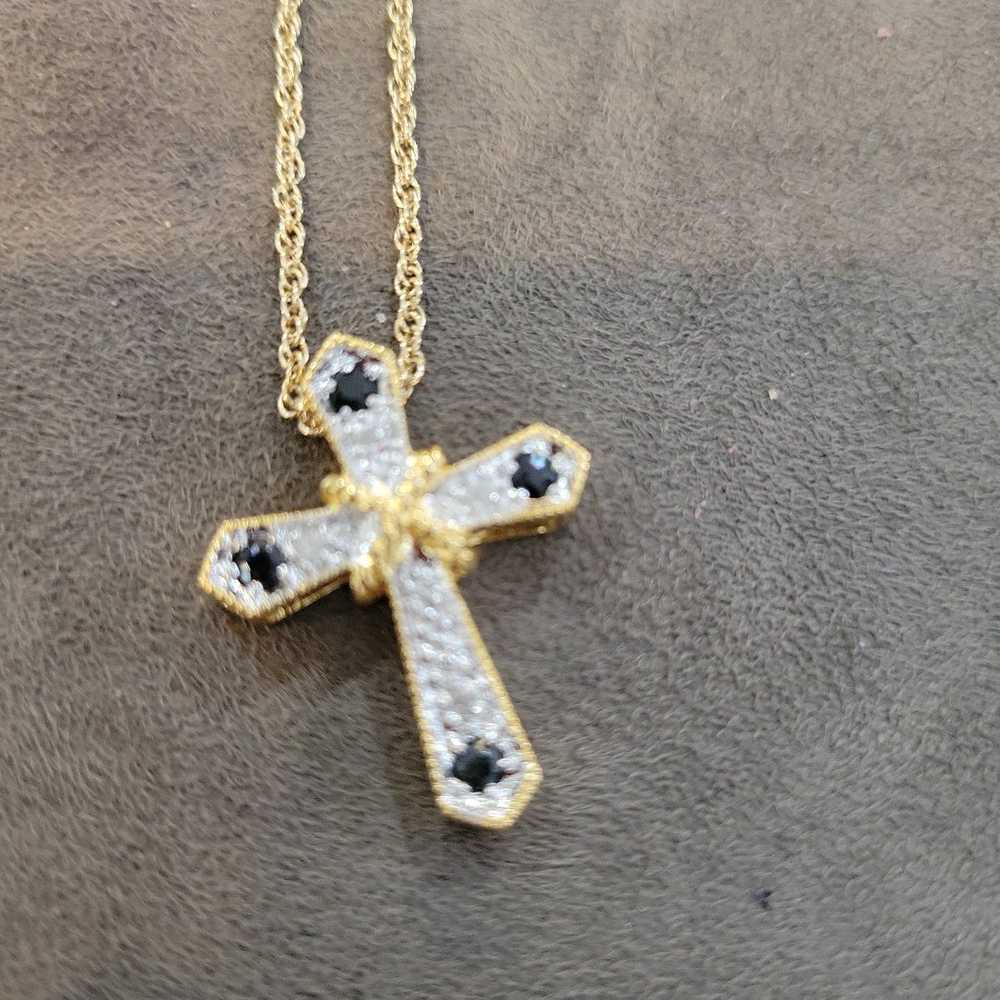 Vintage JC Cross Pendant Silver Toned Necklace. A… - image 1