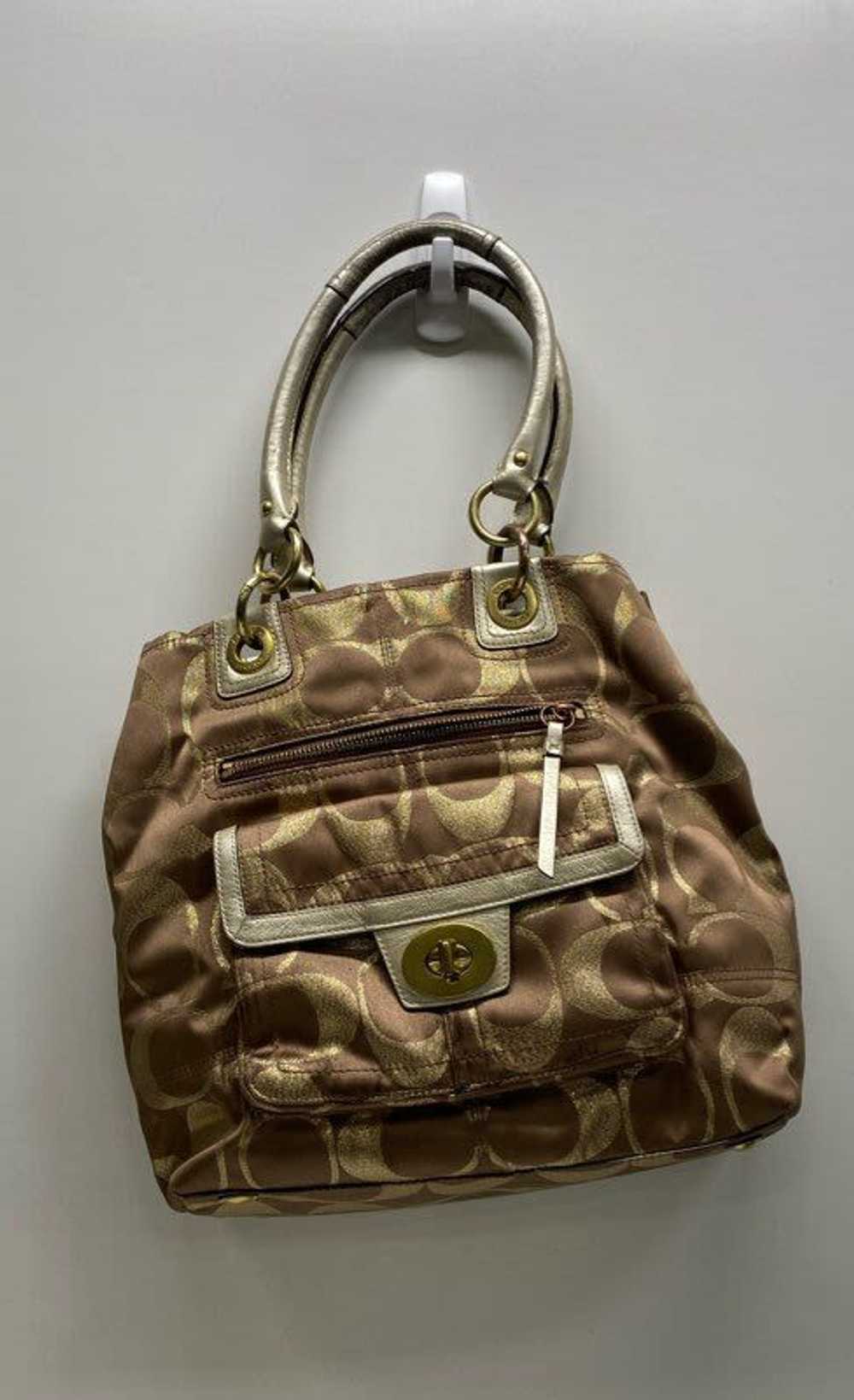 COACH F15691 Hampton Brown Gold Turnlock Signatur… - image 1