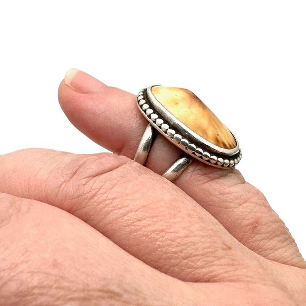 Hallmarked Native American Shell Ring Sterling Si… - image 3