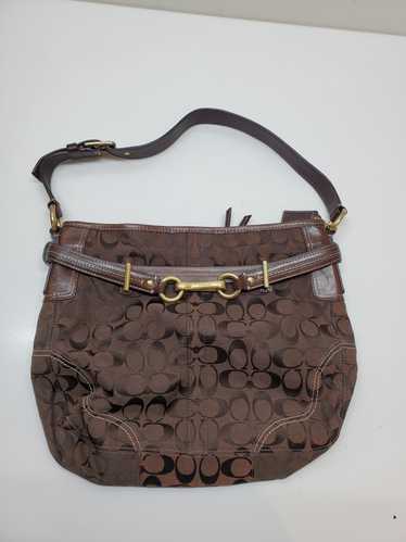 Coach Signature Brown Jacquard Crossbody Purse - image 1